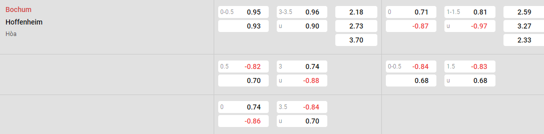 Tỷ lệ kèo Bochum vs Hoffenheim